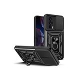 Techtrove Xiaomi Poco F5 Pro Kılıf Magnetik Standlı Sürgülü Kamera Korumalı Tank Kapak Siyah