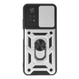 Techtrove Xiaomi Poco M4 Pro 4G Kılıf Sürgülü Kamera Korumalı Yüzüklü Stand Olabilen Magnetic Tpu Tank Kapak Gümüş