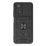 Techtrove Xiaomi Poco M4 Pro 4G Kılıf Sürgülü Kamera Korumalı Yüzüklü Stand Olabilen Magnetic Tpu Tank Kapak Siyah