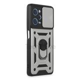 Techtrove Xiaomi Poco X5 Pro 5G Kılıf Sürgülü Kamera Korumalı Yüzüklü Stand Olabilen Magnetic Tpu Tank Kapak Gümüş