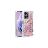 Techtrove Xiaomi Redmi Note 12 Pro 4G Kılıf Simli Sıvılı Tasarım Kamera Koruma Çıkıntılı Yüzüklü Şık Kapak Pembe