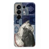 Tecno Camon 50 PRO 4G Uyumlu Mavi Kilim Desenli Siyah ve Beyaz At Baskılı Silikon Kılıf