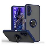 Tecno Pova 3 Uyumlu Kılıf Yüzüklü Standlı Extra Darbe Koruma Sert Silikon Kapak - Lacivert
