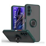 Tecno Pova 3 Uyumlu Kılıf Yüzüklü Standlı Extra Darbe Koruma Sert Silikon Kapak - Yeşil