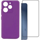 Tecno Spark 10 Pro Uyumlu Kılıf Esnek Silikon Telefon Kılıfı ve Temperli Cam Ekran Koruyucu - Mor - Tecno Saprk 10 Pro