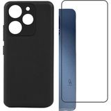 Tecno Spark 10 Pro Uyumlu Kılıf Esnek Silikon Telefon Kılıfı ve Temperli Cam Ekran Koruyucu - Siyah - Tecno Saprk 10 Pro
