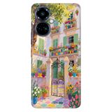 TECNO Tecno Camon 19 Pro ile Uyumlu Kılıf, Fransız Balkon Temalı Desenli, Darbe Emici Silikon, Çok Renkli