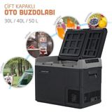 TecnoPoint TC21-18 Çift Kapaklı 50 Litre Taşınabilir Araç Buzdolabı 12V/24V/220V Uyumlu - 50 lt - Gri - Siyah