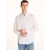 Ted Baker Bej Erkek Düğmeli Comfort Fit Çizgili Gömlek TBMRSH2053 - 2XL - Ekru
