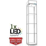 Teda Camlı Vitrin - Cam Dolap - Camlı Koleksiyon Vitrini - Teşhir Vitrini - Kupa Dolabı 200X40X40KOD:2040 - Siyah - Beyaz