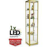 Teda Camlı Vitrin - Cam Dolap - Camlı Koleksiyon Vitrini - Teşhir Vitrini - Kupa Dolabı - Sarı