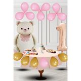 Tedaks 1 Yaş Retro Folyo Krem Ayıcık Pembe Gold Balon Rose Gold Rakam Doğum Günü Süsleme