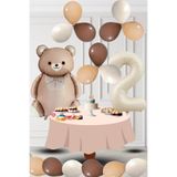 tedaks 2 Yaş Retro Folyo Karamel Ayıcık Kahverengi Ten Kum Beji Balon Krem Rakam Doğum Günü Süsleme