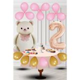 Tedaks 2 Yaş Retro Folyo Krem Ayıcık Pembe Gold Balon Rose Gold Rakam Doğum Günü Süsleme
