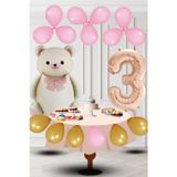 Tedaks 3 Yaş Retro Folyo Krem Ayıcık Pembe Gold Balon Rose Gold Rakam Doğum Günü Süsleme