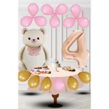 Tedaks 4 Yaş Retro Folyo Krem Ayıcık Pembe Gold Balon Rose Gold Rakam Doğum Günü Süsleme