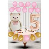 Tedaks 5 Yaş Retro Folyo Krem Ayıcık Pembe Gold Balon Rose Gold Rakam Doğum Günü Süsleme