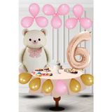 Tedaks 6 Yaş Retro Folyo Krem Ayıcık Pembe Gold Balon Rose Gold Rakam Doğum Günü Süsleme