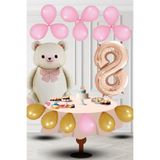 Tedaks 8 Yaş Retro Folyo Krem Ayıcık Pembe Gold Balon Rose Gold Rakam Doğum Günü Süsleme