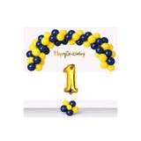tedaks Sarı Lacivert Balonlar Gold Happy Birthday Banner Gold Rakam Taraftar Doğum Günü