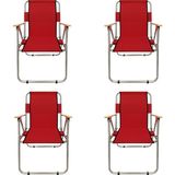 Tedarik Center 4 Adet Kamp Sandalyesi Ahşap Kollu Katlanır Kamp Sandalyesi - Kırmızı