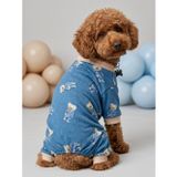 Teddy Blues Penye Köpek Tulumu | Ayıcık Desenli Köpek Pijaması | Küçük Irklar İçin