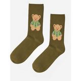 Teddy Desenli Soket Çorap Yeşil - 35 - 38