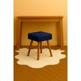 Teddy Kare Puf Bench Ahşap Modern Ayak Dekoratif Peluş Tabure - Lacivert