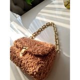 Teddy Peluş Kol Çantası Sütlü Kahve - 24x8x17h 50 cm Zincir