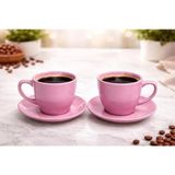 Tediks 2 Kişilik Mor Kahve Fincanı Seti – Tabaklı Modern Kahve Fincanı Takımı – Şık Kahve Fincanı - 6 - Pembe