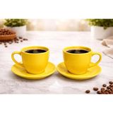 Tediks 2 Kişilik Mor Kahve Fincanı Seti – Tabaklı Modern Kahve Fincanı Takımı – Şık Kahve Fincanı - 6 - Sarı