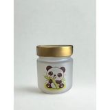 Tediks Sevimli Panda Desenli Mat Cam Mum Kavanozu – Gold Kapaklı Dekoratif Mumluk - Beyaz