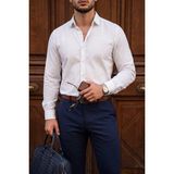 Teenage Millionaire Bogota Beyaz Lacivert Ince Dik Çizgili Regular Rahat Kalıp Gömlek - 2XL
