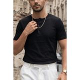 Teenage Millionaire Erkek Siyah Henley Yaka Tişört Üç Düğmeli Patlı Fitilli Regular T-Shirt - 2XL