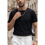 Teenage Millionaire Erkek Siyah Henley Yaka Tişört Üç Düğmeli Patlı Fitilli Regular T-shirt