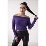 Teenage Millionaire Kadın Mor Ekstra Esnek S-M-L Uyumlu Madonna Yarı Crop Fitilli Bluz Kazak