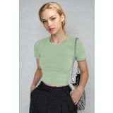 Teenage Millionaire Kadın Su Yeşil Bisiklet Yaka Likralı Kısa Kol Body Crop Bluz