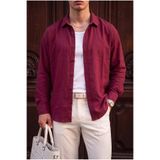 Teenage Millionaire Lizbon Erkek Bordo Renkli Yarım Oversize Keten Gömlek