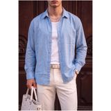 Teenage Millionaire Lizbon Erkek Mavi Beyaz Çizgili Renkli Yarım Oversize Keten Gömlek