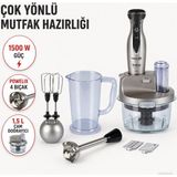 Tefal 1500 W Güçlü El Blender Seti, 4 Paslanmaz Çelik Bıçak, 1,5 L Cam Doğrayıcı, 1250 ml Karıştırma Kabı, Rende ve Dilimleme Aksesuarları - Gri