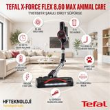 Tefal 60 Dakikaya Kadar Kablosuz Kullanım Süresi Sunan X-Force Flex 8.60 Max Animal Care 45 Air Watt Kablosuz Dikey Süpürge - Siyah - Kırmızı - DİKEY ŞARJLI SÜPÜRGE