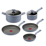 Tefal Cera Renkli 7 Adet. Seramik Set (Tava 20/24/28Cm, Güveç 16Cm Ve Güveç 24Cm + Kapak), Go Ceram Yapışmaz Kaplama, Geri Dönüştürülmüş Alüminyum Gövde, Thermo Signal, Tüm Ocak Türleri, Mavi