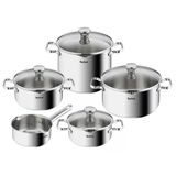 Tefal Duetto İndüksiyon Tencere Seti, 9 Parça, Sağlam Ve Kaliteli Paslanmaz Çelik, Süzgeç Kapaklı İndüksiyon Tencere Seti, 260°C'ye Kadar Fırına Uygun (Kapaksız), Her Türlü Sobaya Uygun, A705s9