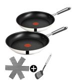 Tefal E30 Jamie Oliver Tava Seti İndüksiyon 4 Parça -Set7- Küçük Tava 20 Cm + Kızartma Tavası Büyük 28 Cm, Yapışmaz Kaplamalı, Küçük Evler İçin, Spatula + Koruyucu Dahil, Gümüş