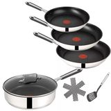 Tefal E30 Jamie Oliver Tava Seti İndüksiyon 7 Parça -Set18- Cam Kapaklı Sote Tavası 25 Cm Yüksekliğinde, Tavalar 28 Cm + 24 Cm + 20 Cm Yüksek Kenar, Fırın Safe, Kaplamalı, Gümüş