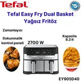 Tefal Easy Fry Dual Basket Ey905d40 8.3 Lt Yağsız Fritöz + Dijital Mutfak Tartısı Hediye