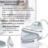 Tefal Express Optimal SV42 Buhar Kazanlı Ütü 2200 Watt Güçlü Performans ve Otomatik Kapanma - Mavi - Beyaz