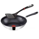Tefal G43519 Jamie Oliver İndüksiyonlu Wok Tava 28 Cm + Tefal Spatula, Yapışmaz Kaplamalı Paslanmaz Çelik Tavalar, İndüksiyonlu Ocaklara Uygun, Wok Tava, Perçinli Ergonomik Paslanmaz Çelik Sap
