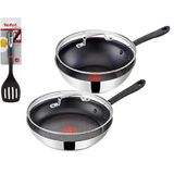 Tefal G435s6 Jamie Oliver İndüksiyon Tava Seti 5 Parçalı 28Cm Tava Ve Cam Kapaklı Wok Tava + Spatula, Yapışmaz Tavalar, İndüksiyonlu Ocaklara Uygun, Paslanmaz Çelik, Entegre Sıcaklık Göstergesi