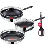 Tefal G435s8 Jamie Oliver İndüksiyon Tava Seti 7 Parça 28Cm Cam Kapaklı Tava + Wok Tava 28Cm Kapaklı + Sote Tavası 25Cm Kapaklı, Spatula, Yapışmaz Tava, İndüksiyonlu Ocaklara Uygun
